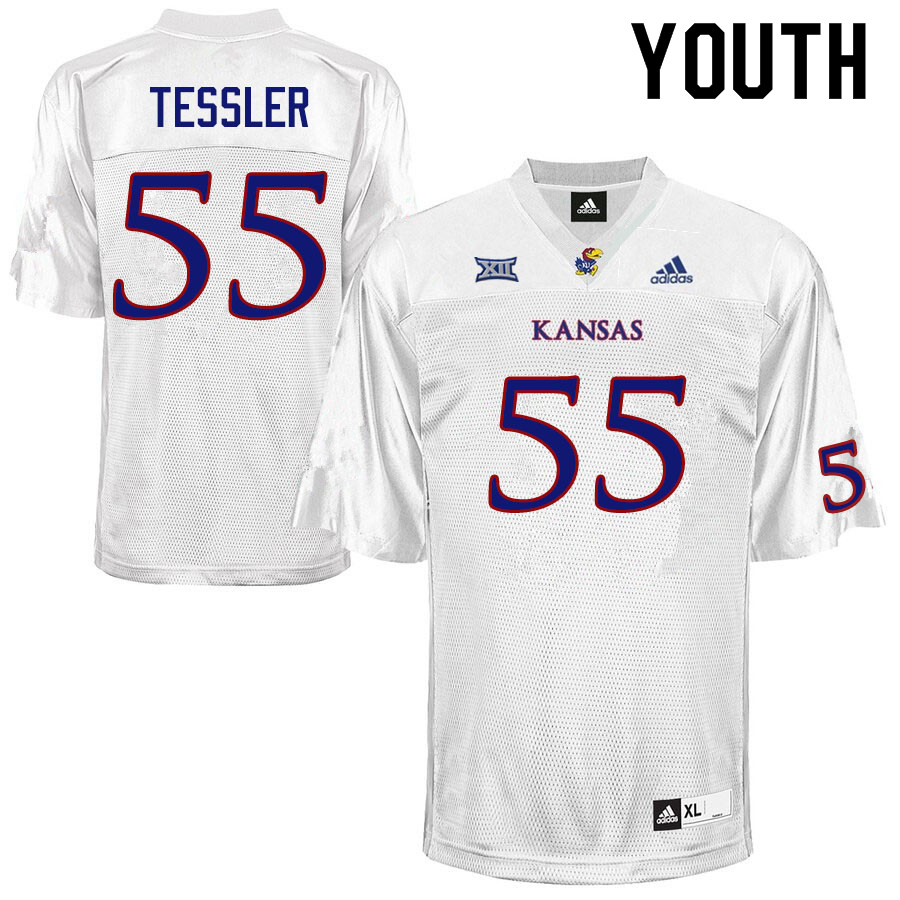 Youth #55 Rexx Tessler Kansas Jayhawks College Football Jerseys Sale-White - Click Image to Close